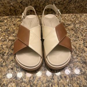 ALOHAS Two-Tone Tan & Cream Cross-Strap Slingback Sandals
